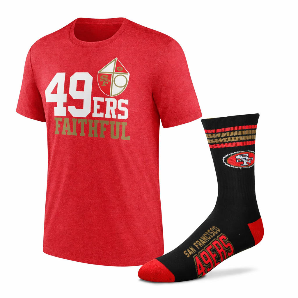 San Francisco 49ers NFL 49ers Faithful T-Shirt & Socks Bundle – Medium (UK Stock) - UKASSNI
