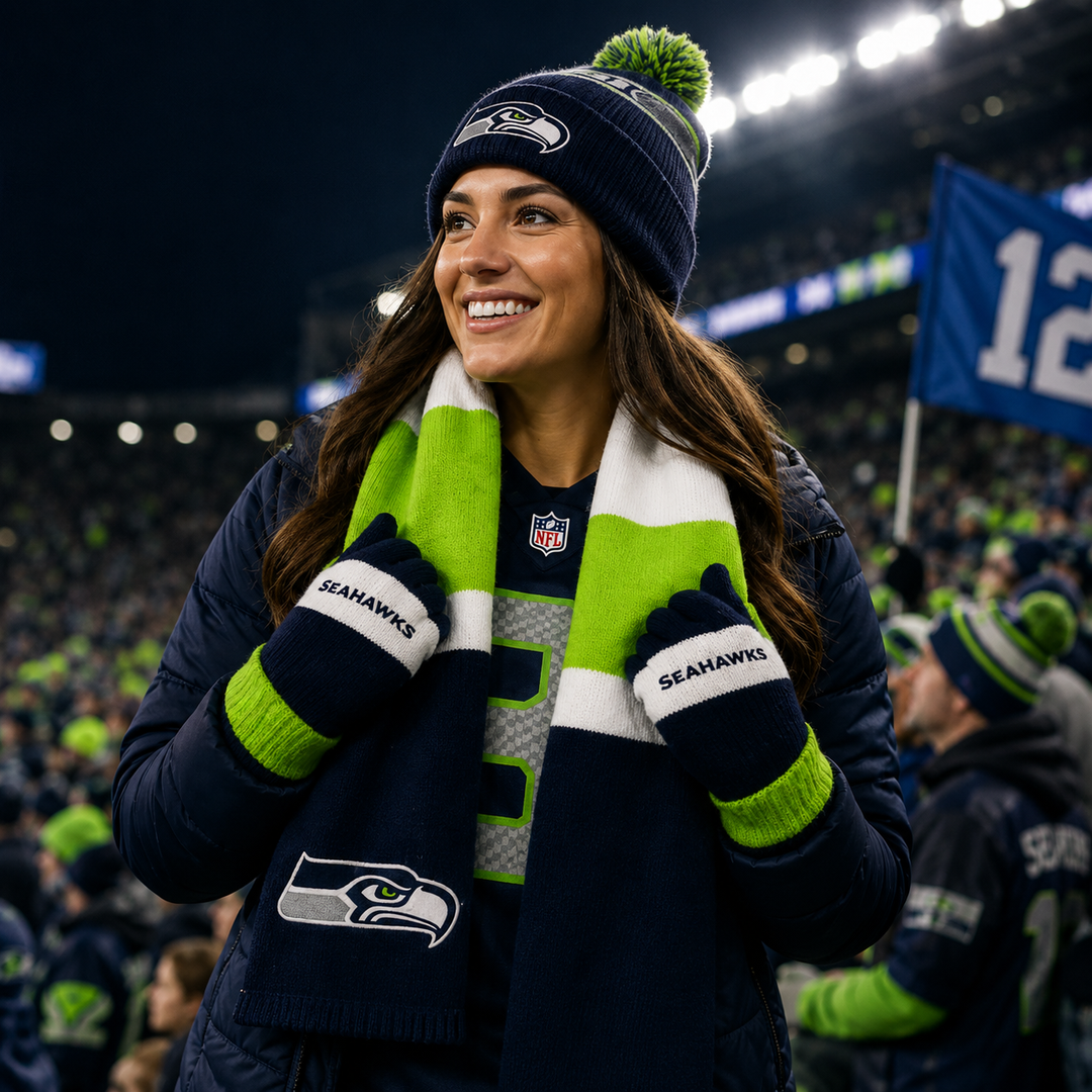 Seattle Seahawks Tri-Color Scarf &amp; Glove Gift Set (UK Stock)