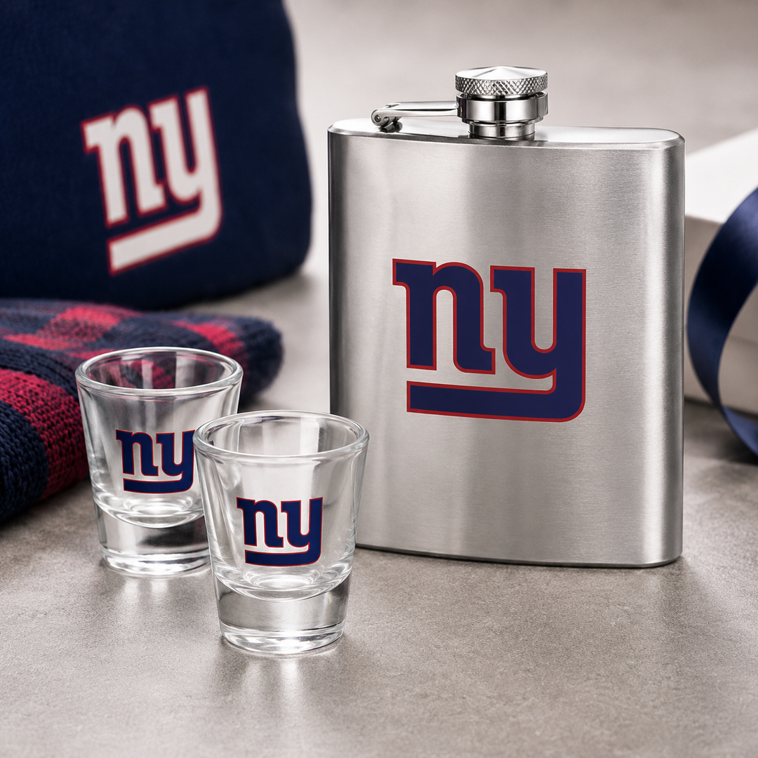 New York Giants NFL Flask &amp; Shot Gift Set (UK Ready)
