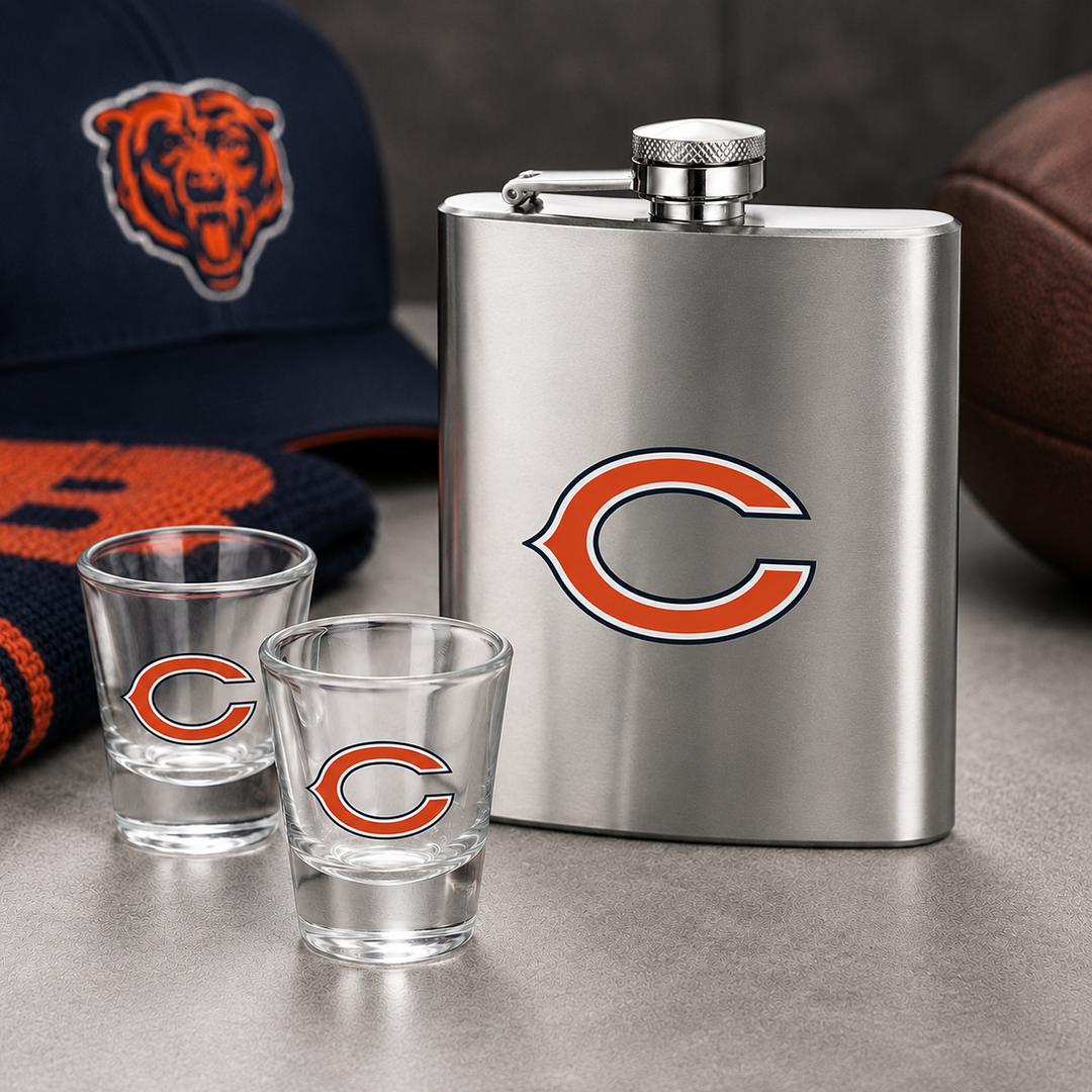 Chicago Bears NFL Flask &amp; Shot Gift Set (UK Ready)