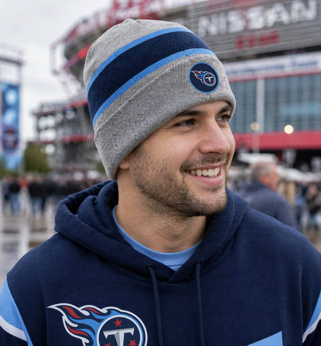 Tennessee Titans NFL Fanatics Branded Logo Cuffed Knit Hat – Heather Gray (UK Stock) - UKASSNI