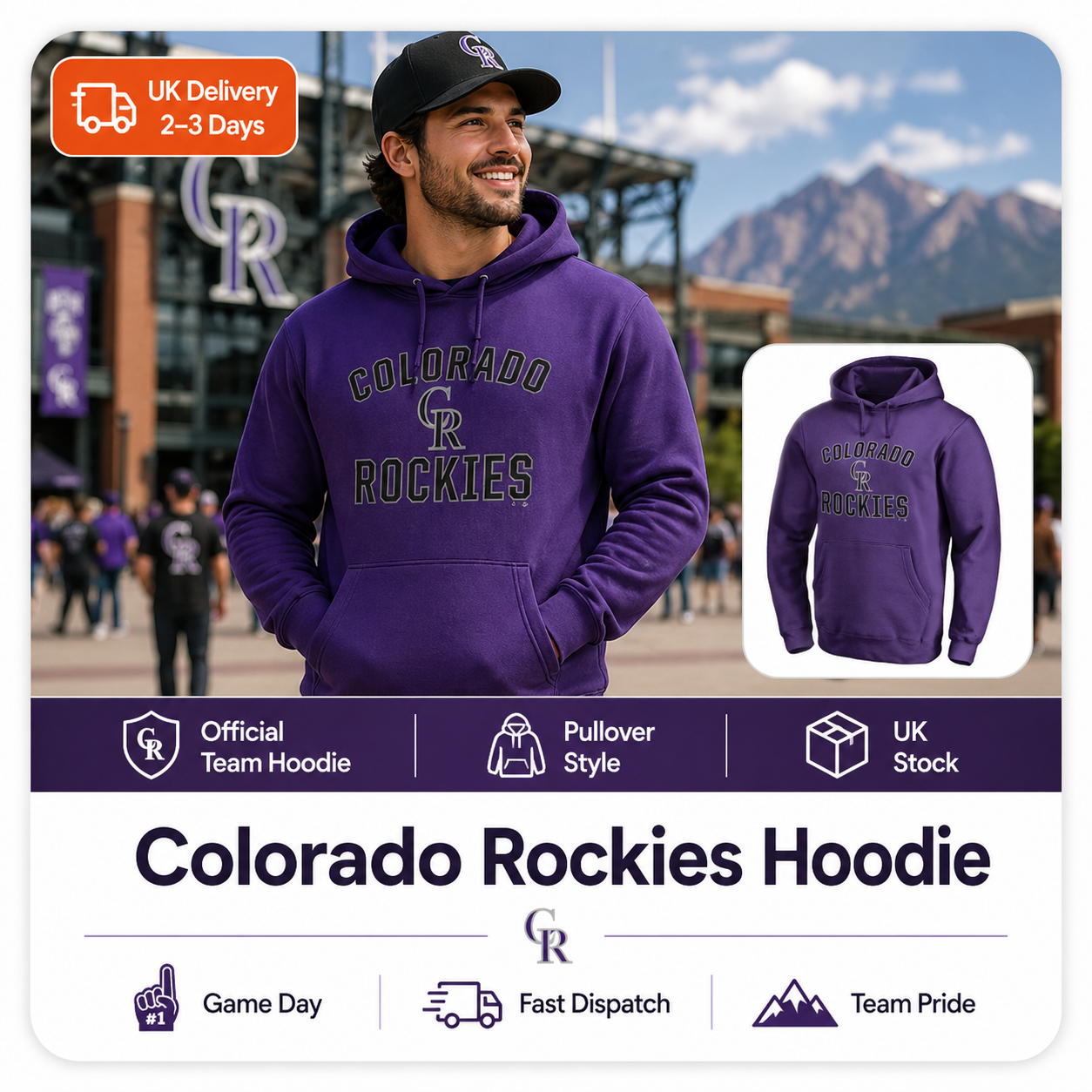 Colorado Rockies MLB Fanatics Branded Victory Arch Pullover Hoodie – Purple – Medium (UK Stock) - UKASSNI