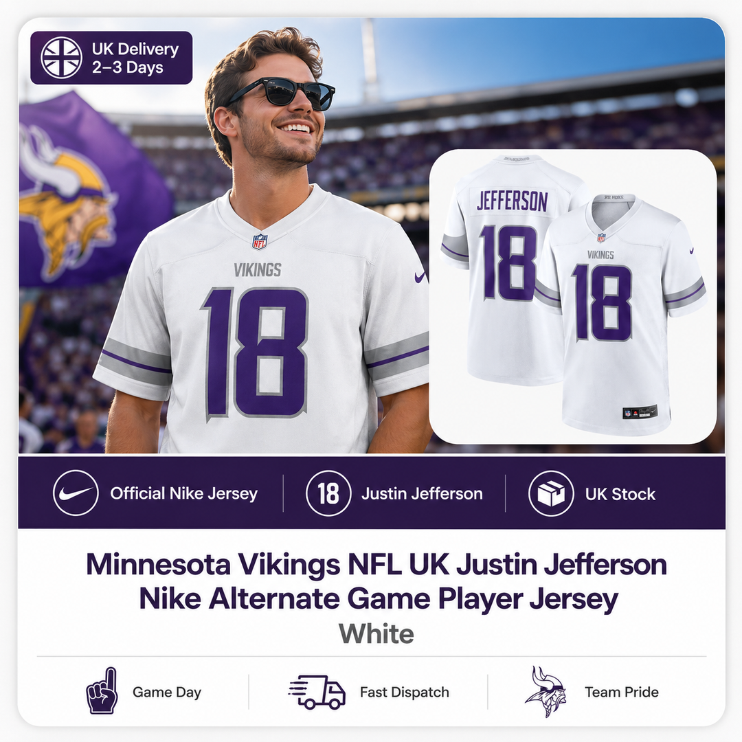 Minnesota Vikings NFL UK Justin Jefferson Nike Alternate Game Player Jersey – White (UK Stock) - UKASSNI