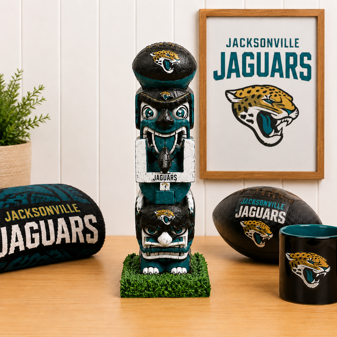 Jacksonville Jaguars 16-Inch Tiki Face Totem Pole Figurine – NFL – Teal/Black (UK Ready)