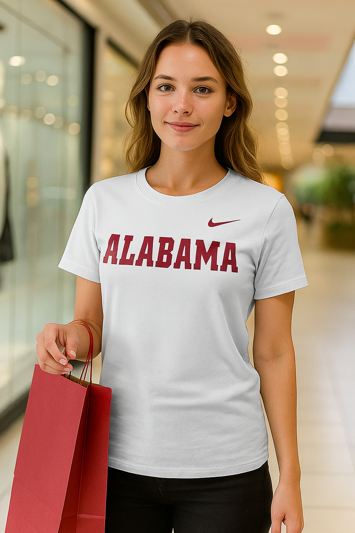 Alabama Crimson Tide NCAA UK Large Nike Primetime Evergreen Wordmark T-Shirt – White (UK Stock)