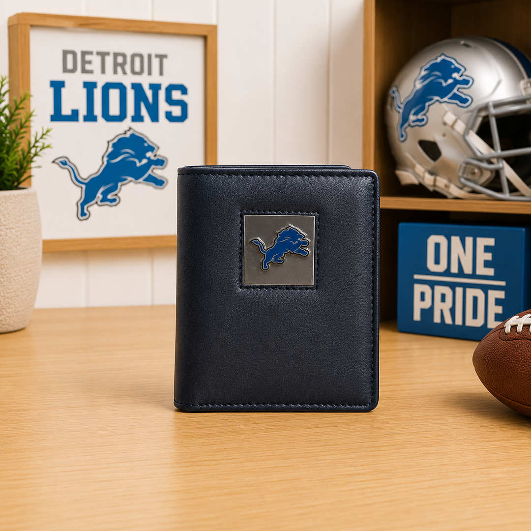 Detroit Lions NFL Fine‑Grain Leather Wallet – (UK Stock)