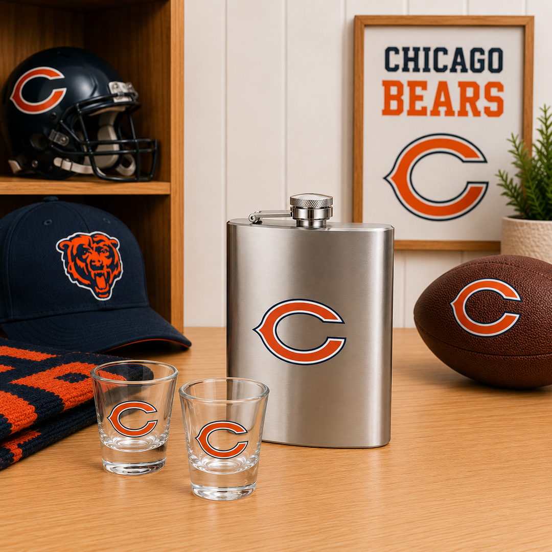 Chicago Bears NFL Flask &amp; Shot Gift Set (UK Ready)