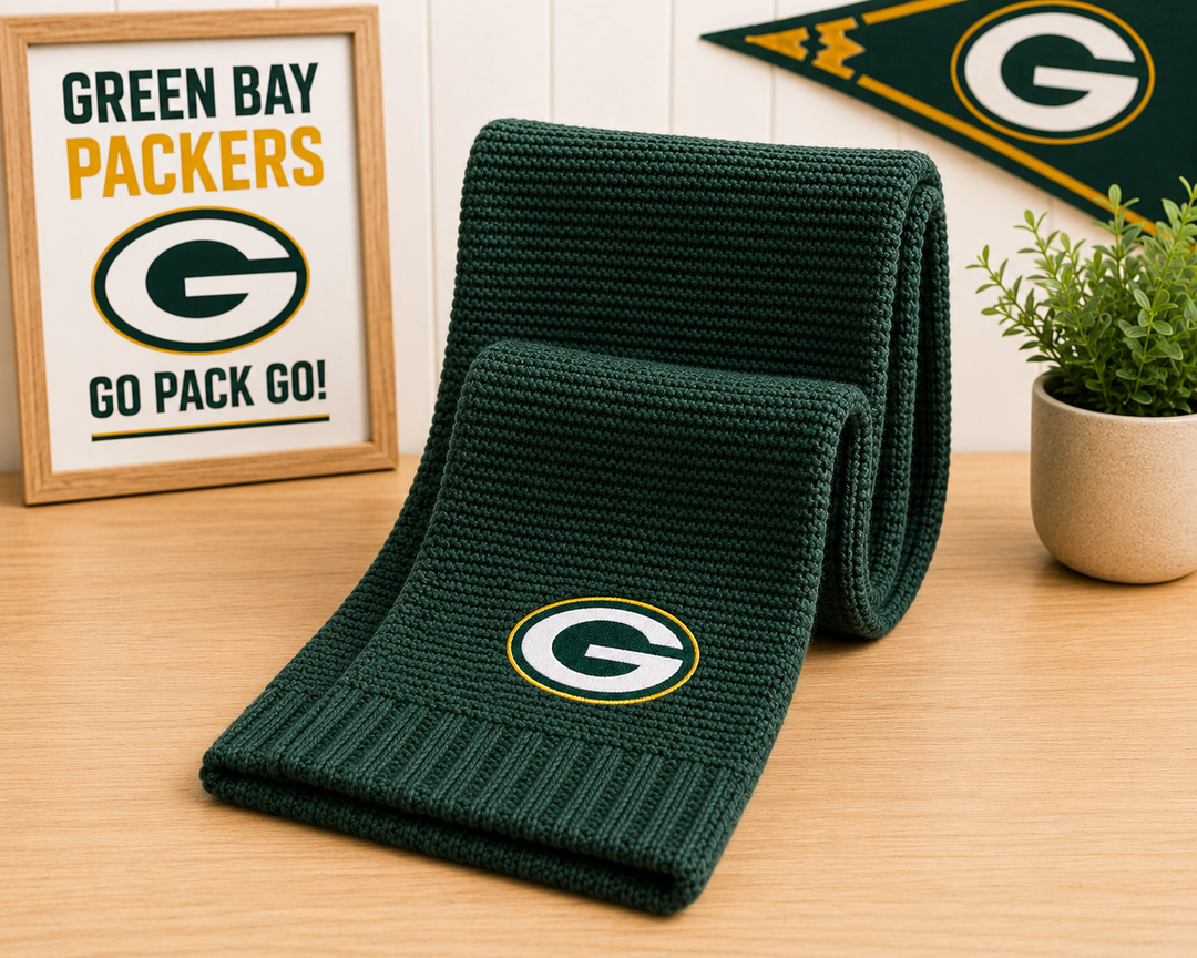 Green Bay Packers NFL Embroidered Logo Waffle Scarf – (UK Stock)