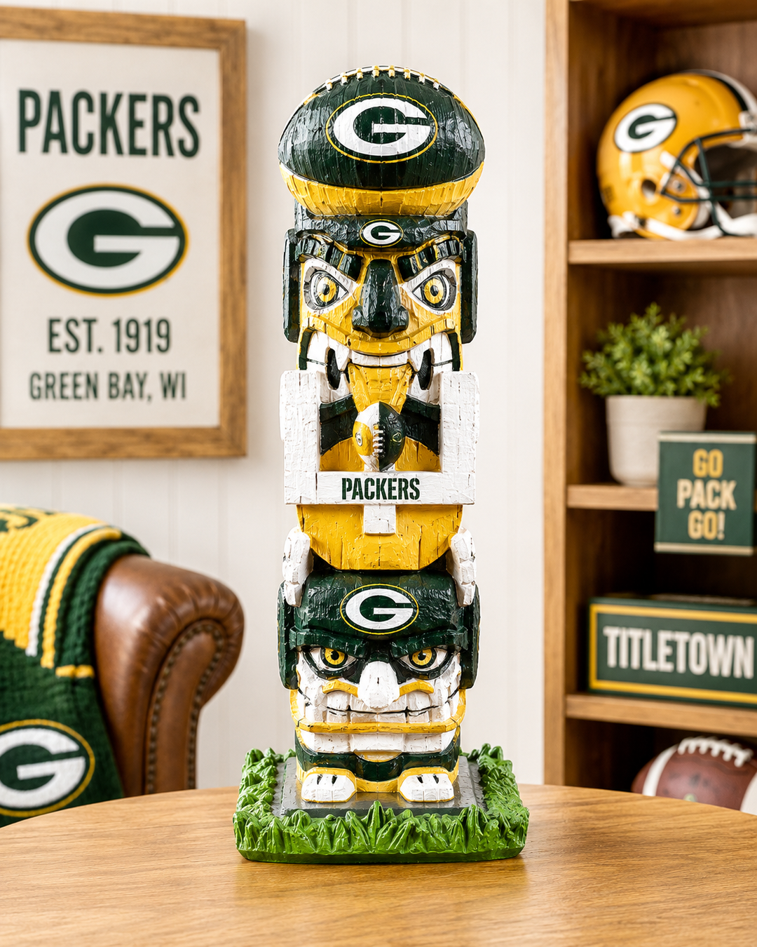 Green Bay Packers NFL 16″ Tiki Face Totem Pole Figurine – (UK Stock)
