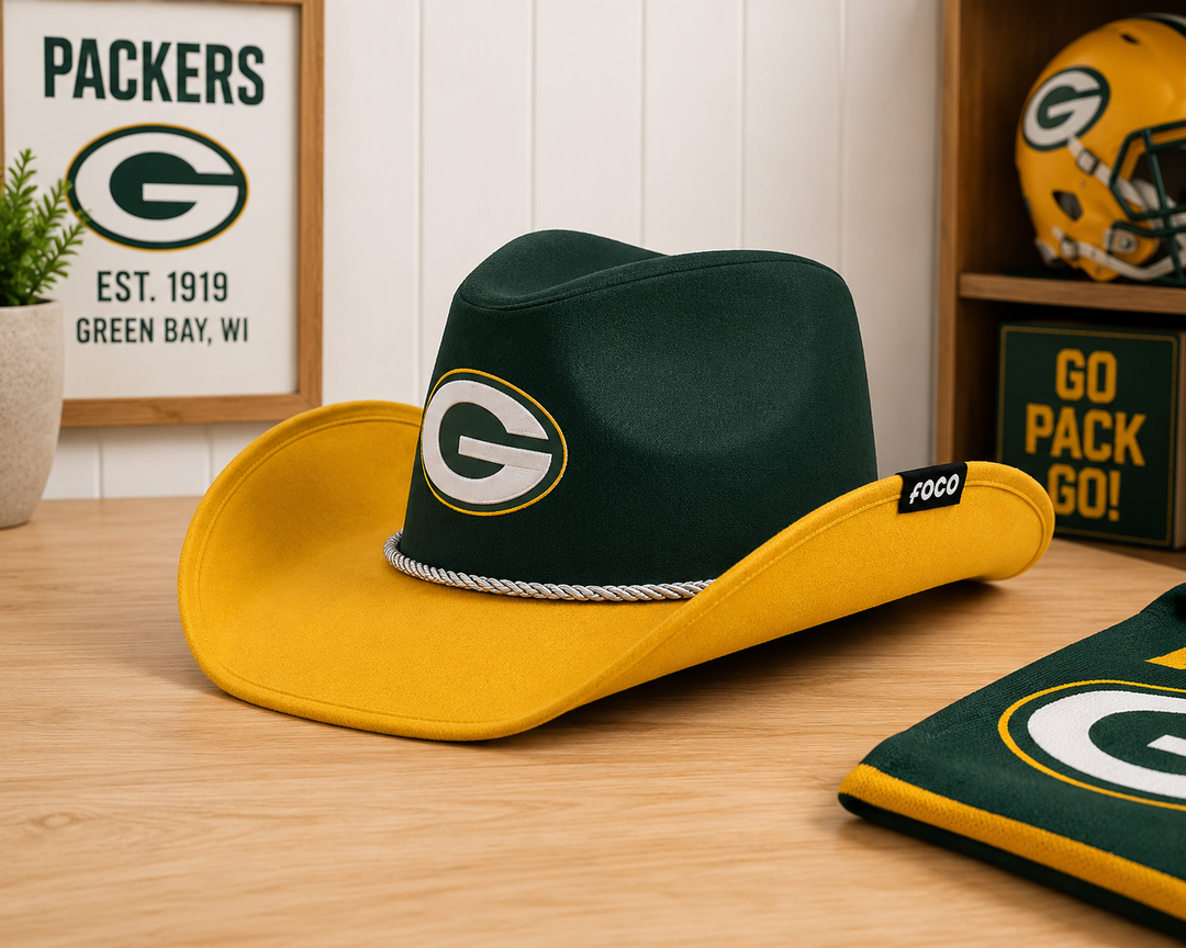 Green Bay Packers NFL Two-Tone Cowboy Hat – UK Stock