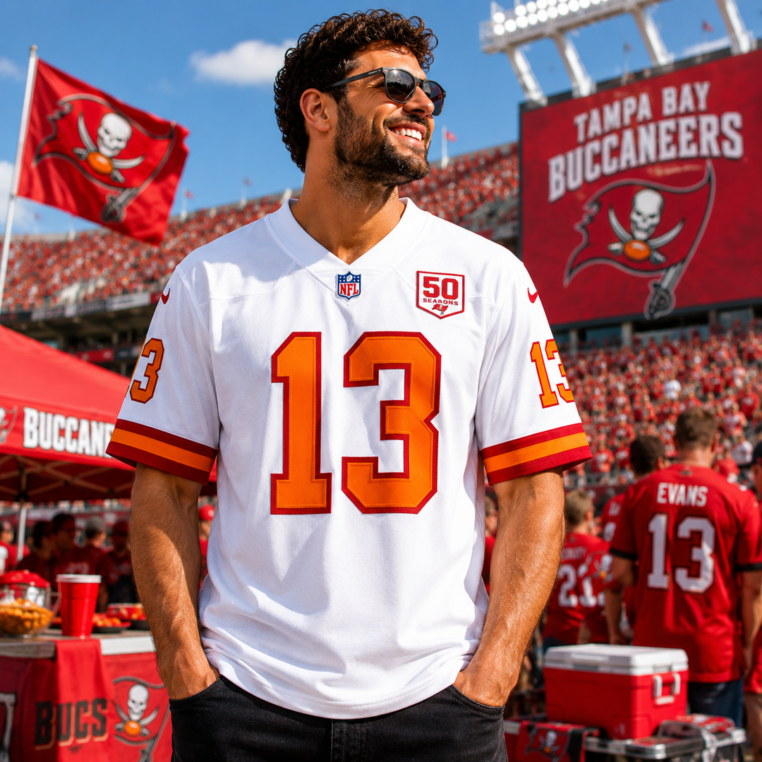 Tampa Bay Buccaneers Mike Evans Jersey - NFL 50th Season Game – White (UK Ready)