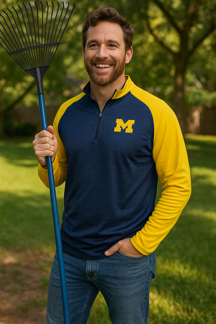 Michigan Wolverines NCAA UK Colosseum 1/4 Zip Raglan Pullover – Navy/Yellow (UK Stock) - UKASSNI