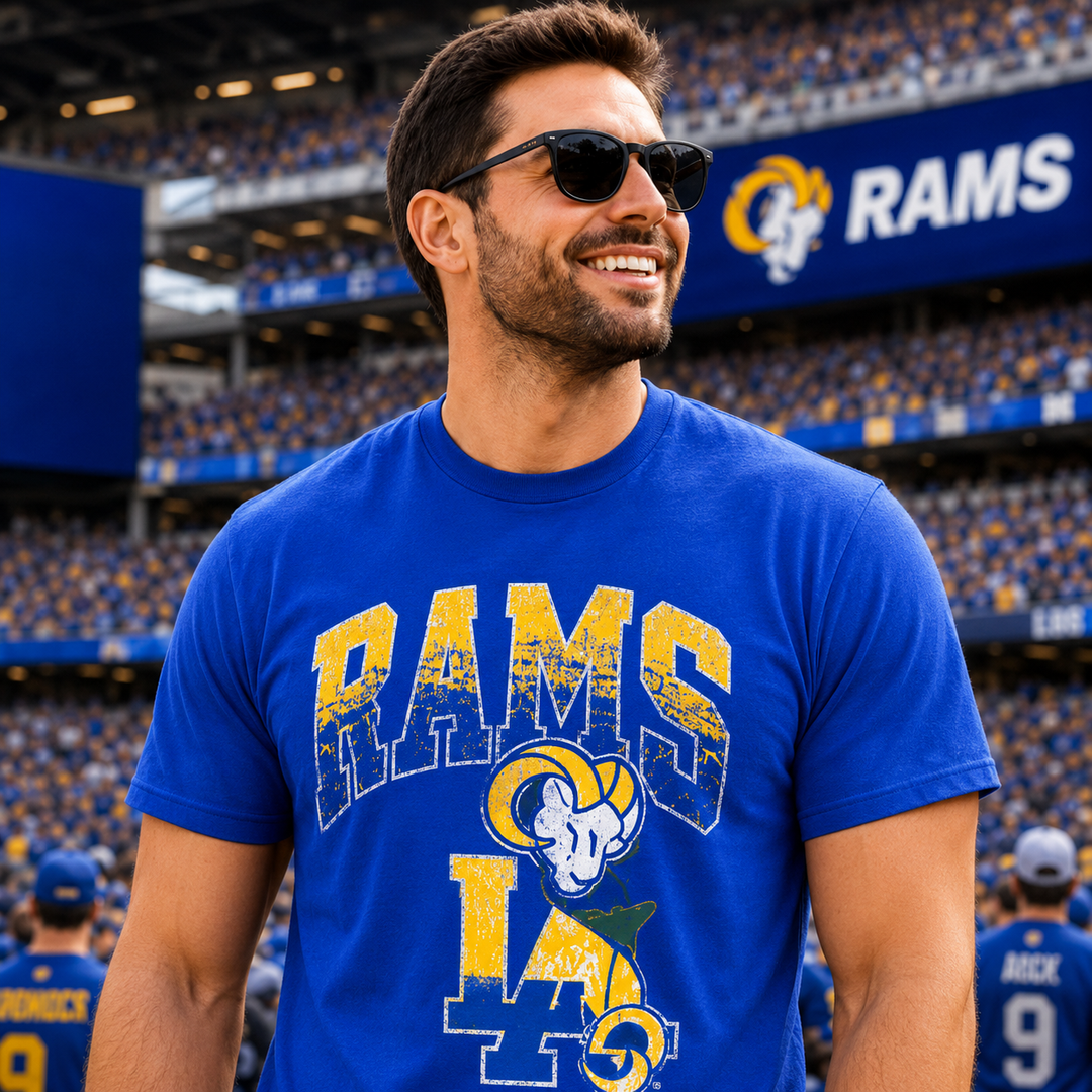 Los Angeles Rams NFL UK T-Shirt + Lanyard Bundle (UK Stock)