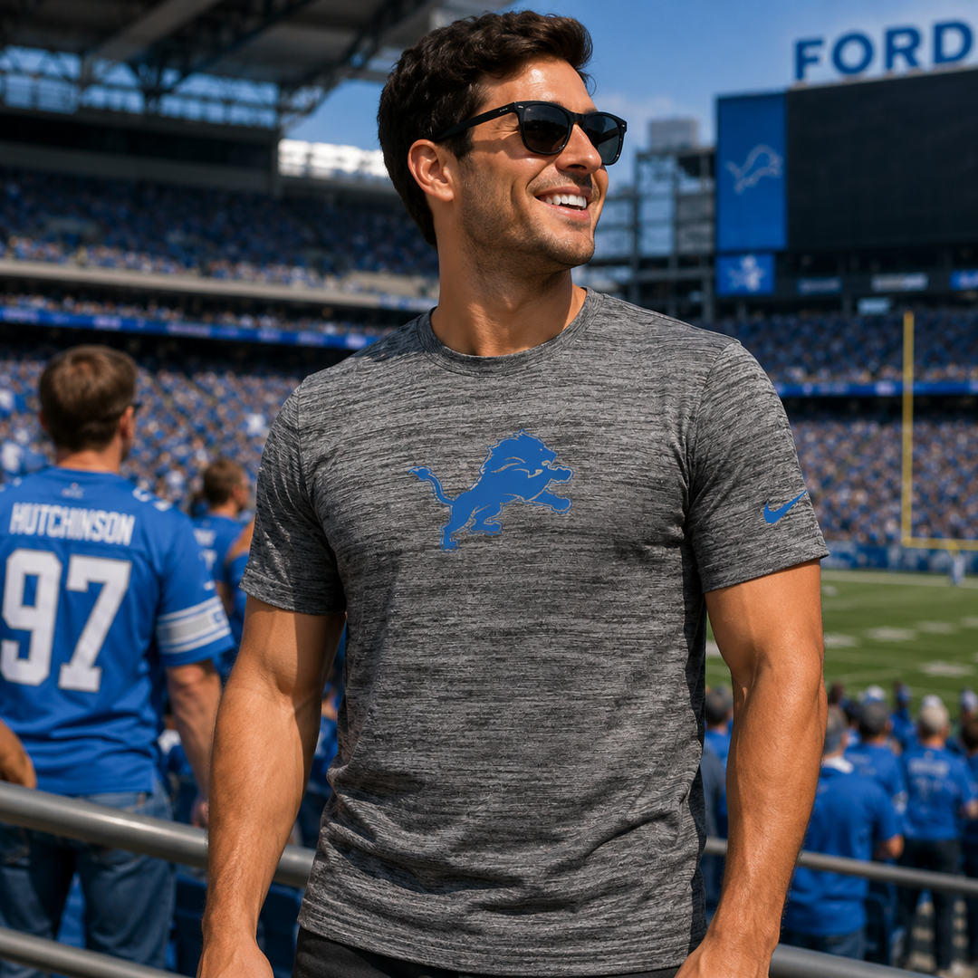Detroit Lions NFL Nike Sideline Velocity Performance T-Shirt – Heather Gray – Medium (UK Stock)