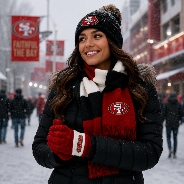 San Francisco 49ers Tri-Color Scarf &amp; Glove Gift Set (UK Stock)
