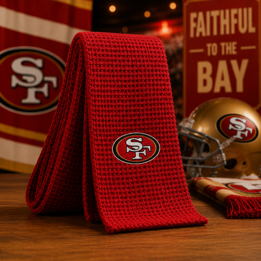 San Francisco 49ers NFL Embroidered Logo Waffle Scarf (UK Stock)