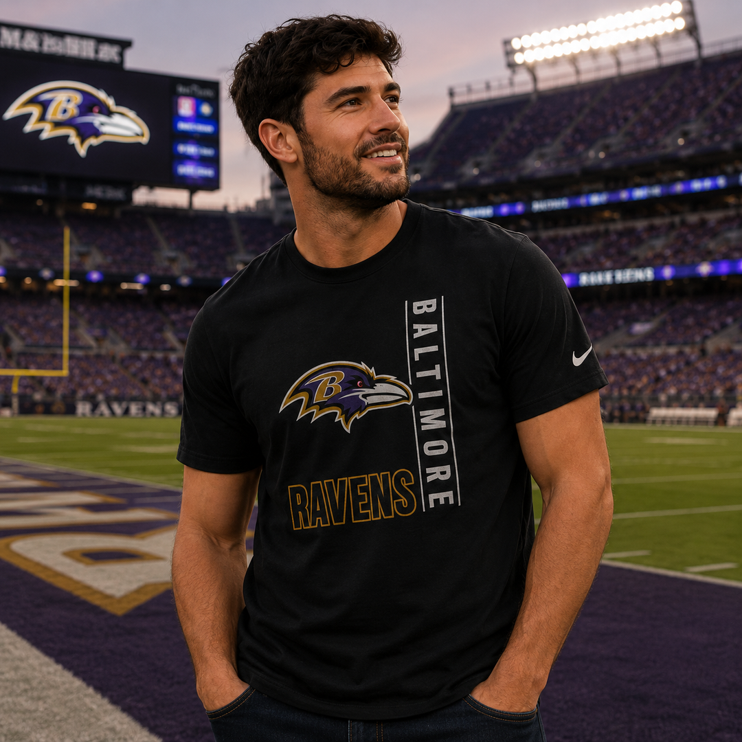 Baltimore Ravens Essential T-Shirt - NFL Nike Lockup – Black – Large (UK Ready)