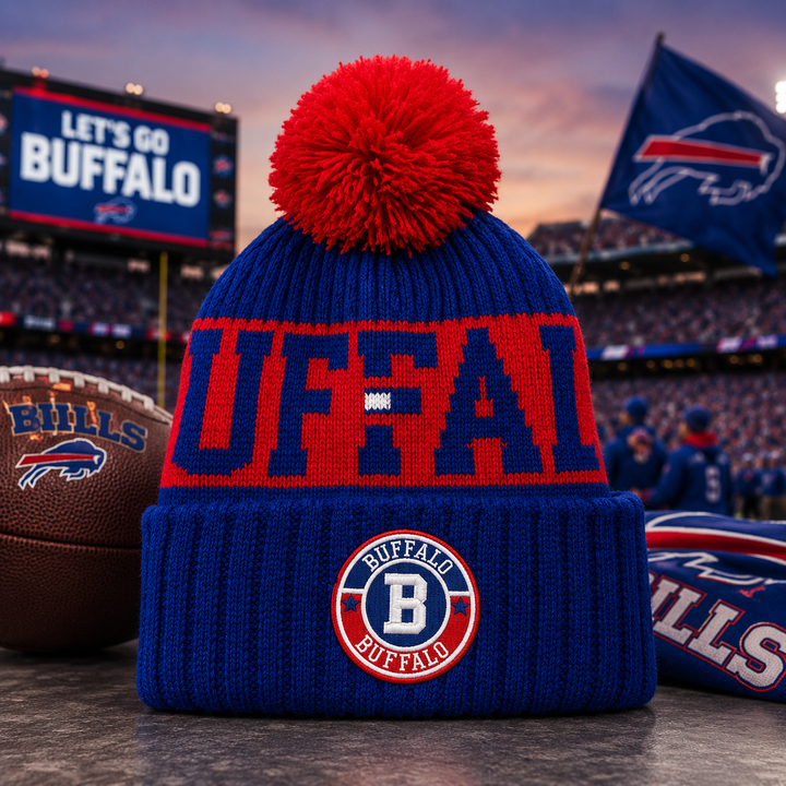 Buffalo Bills Knit Hat - NFL Solid Colour – Blue/Red (UK Ready)