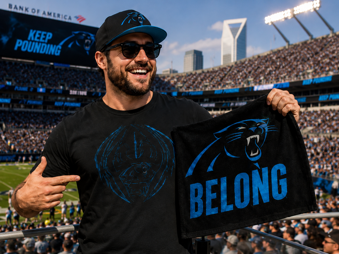 Carolina Panthers NFL Tee &amp; Rally Towel Bundle – Large (UK Ready)