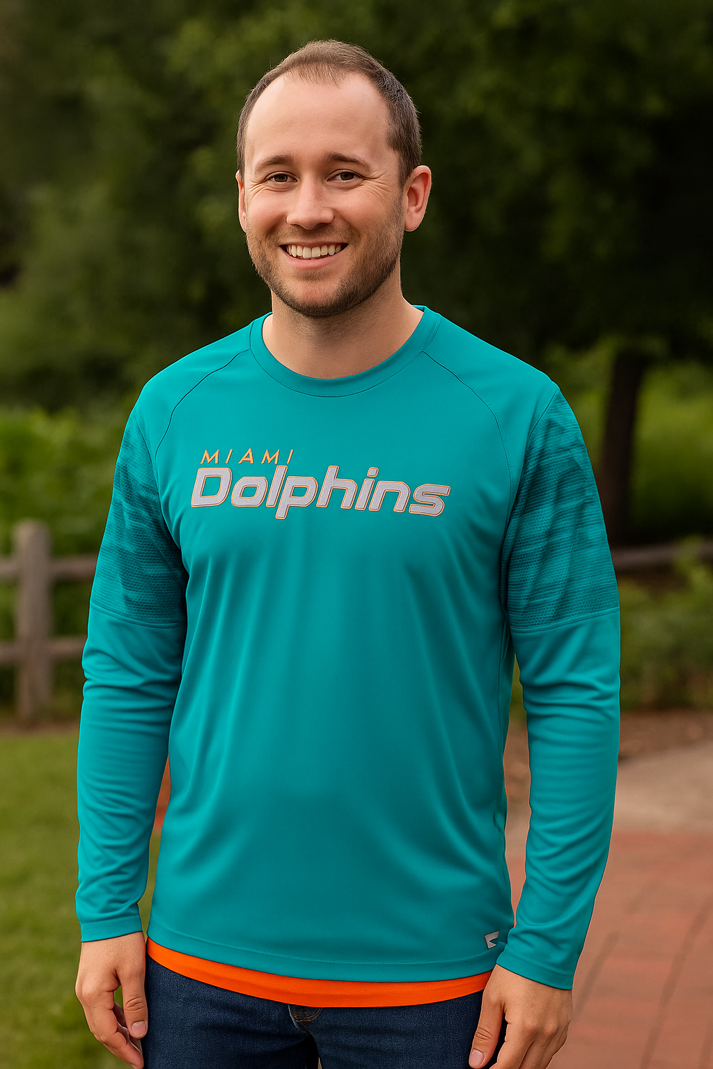 Miami Dolphins NFL XL Fanatics Branded Square Off Long Sleeve T-Shirt – Aqua/Orange (UK Stock) - UKASSNI