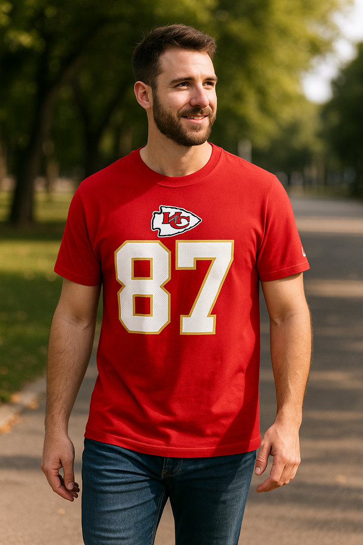 Kansas City Chiefs NFL Travis Kelce Nike Player Name & Number T-Shirt – Red (UK Stock) - UKASSNI