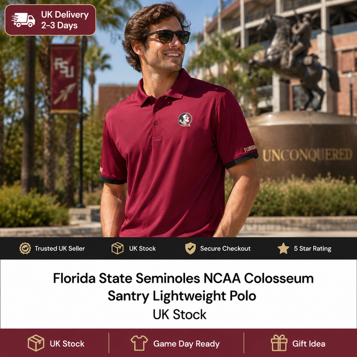 Florida State Seminoles NCAA Colosseum Santry Lightweight Polo – Garnet (UK Stock)