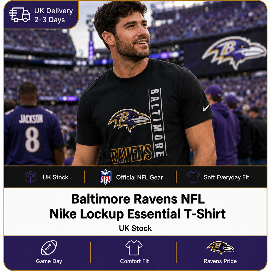 Baltimore Ravens NFL Nike Lockup Essential T-Shirt – Black – Large (UK Stock)