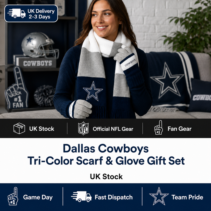 Dallas Cowboys Tri-Color Scarf &amp; Glove Gift Set (UK Stock)