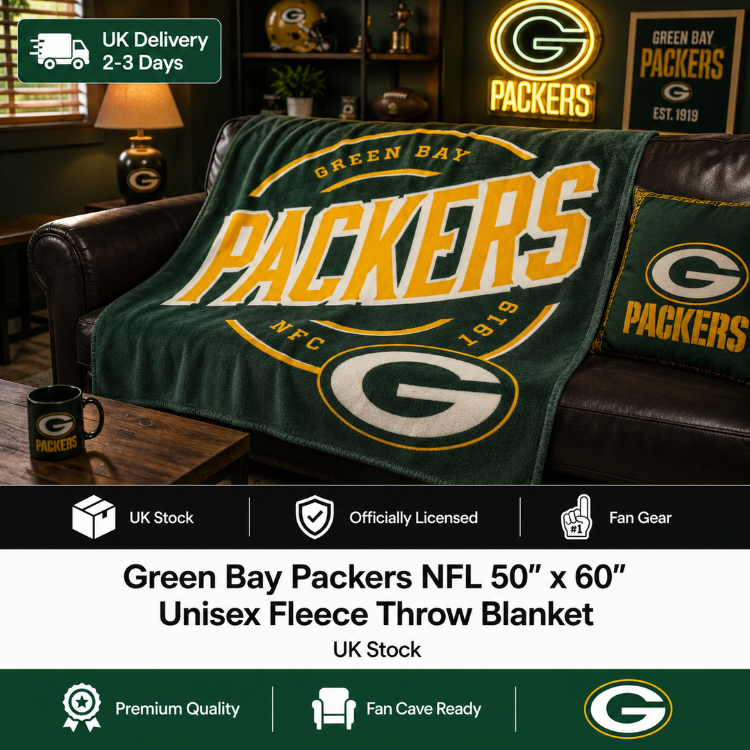Green Bay Packers NFL 50″ × 60″ Unisex Fleece Throw Blanket – (UK Stock)