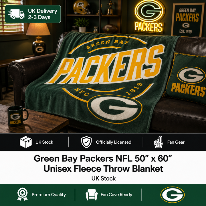 Green Bay Packers NFL 50″ × 60″ Unisex Fleece Throw Blanket – (UK Stock)