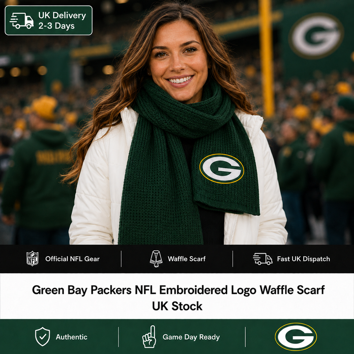 Green Bay Packers NFL Embroidered Logo Waffle Scarf – (UK Stock)