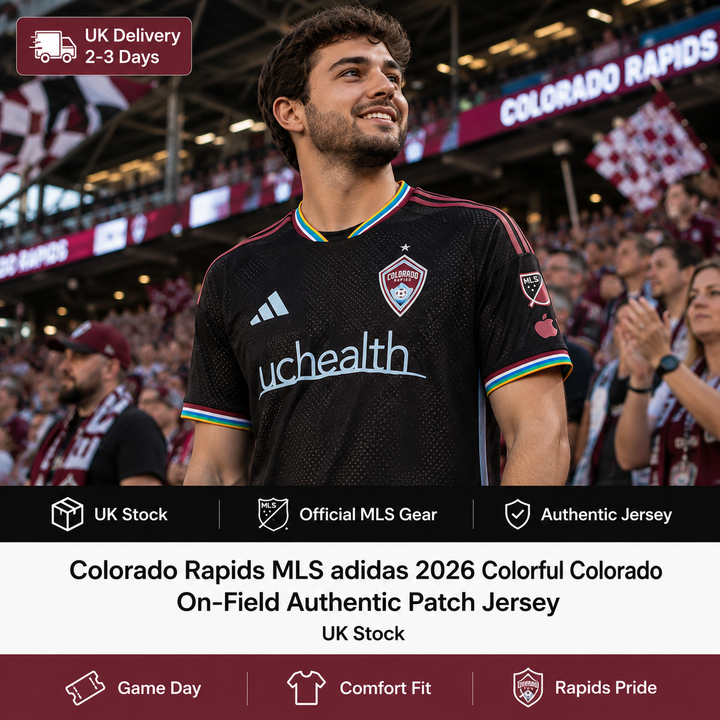 Colorado Rapids MLS adidas 2026 Colorful Colorado On-Field Authentic Patch Jersey – Black – XL (UK Stock)