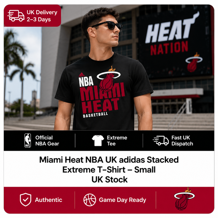 Miami Heat NBA UK adidas Stacked Extreme T-Shirt – Small (UK Stock)