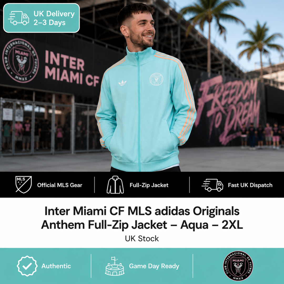 Inter Miami CF MLS adidas Originals Anthem Full‑Zip Jacket – Aqua (UK Stock)