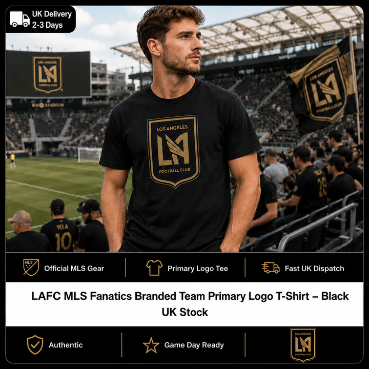 LAFC MLS Fanatics Branded Team Primary Logo T-Shirt – Black (UK Stock)
