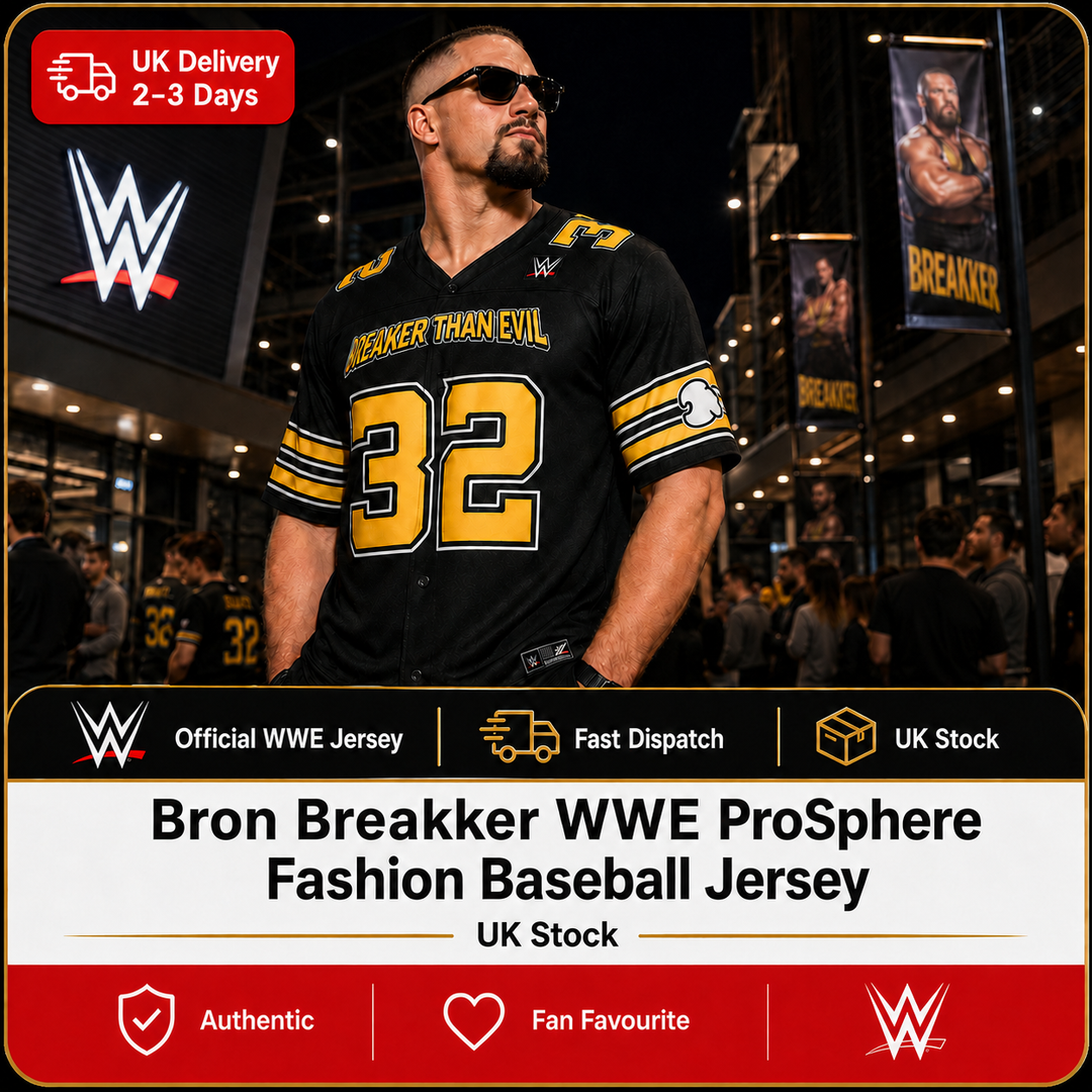Bron Breakker WWE ProSphere Fashion Baseball Jersey – Black – Small (UK Stock)