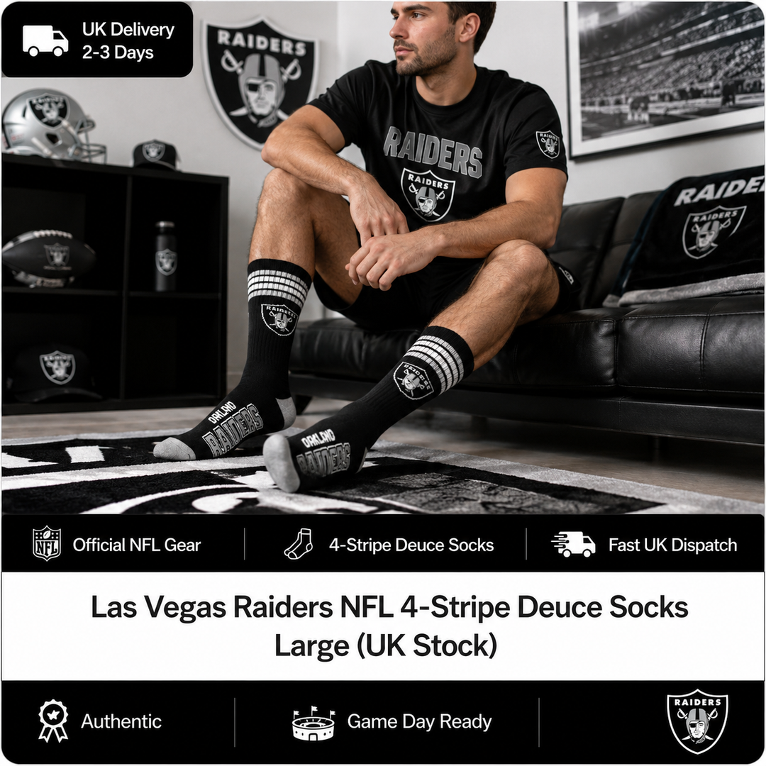 Las Vegas Raiders NFL 4-Stripe Deuce Socks – Large (UK Stock)