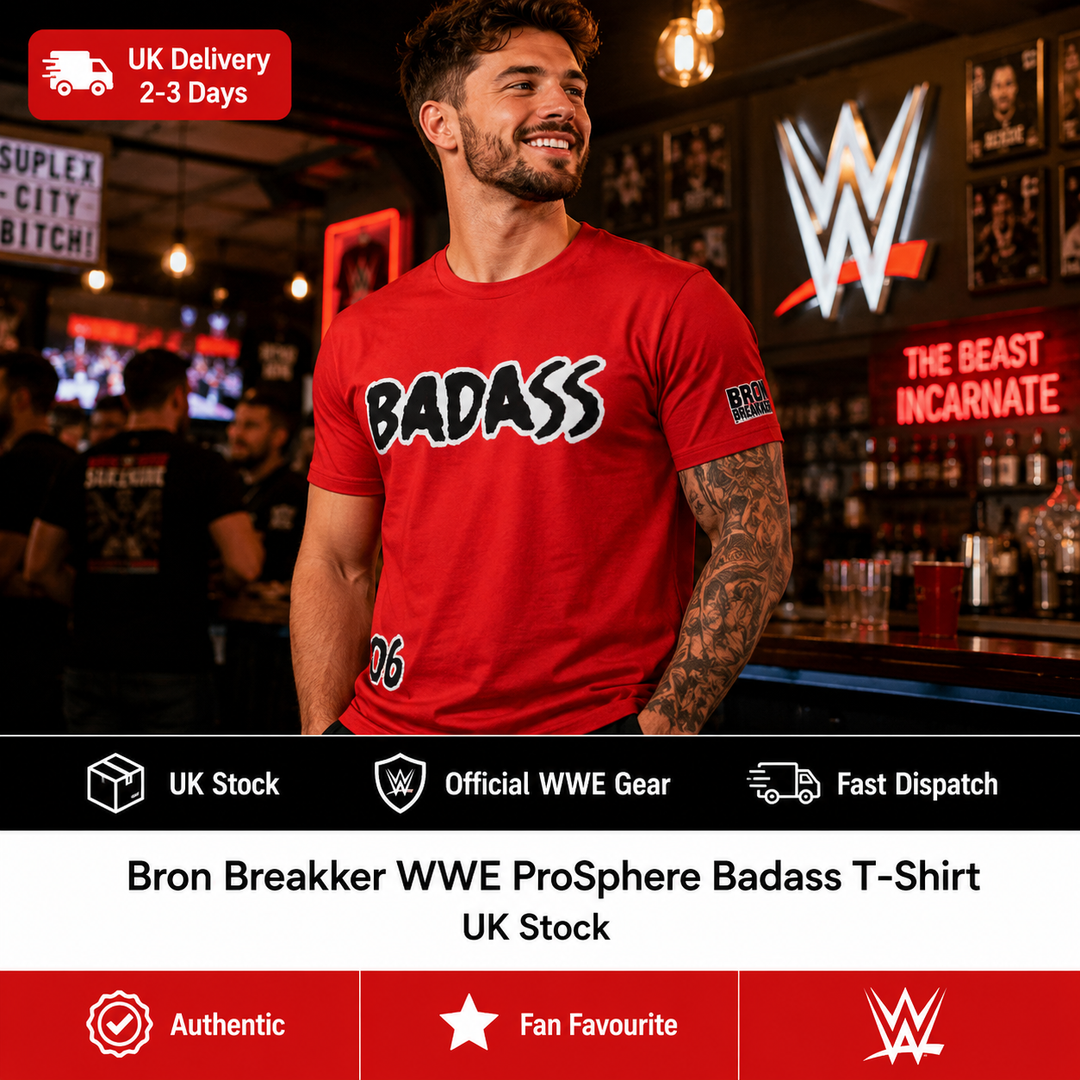 Bron Breakker WWE ProSphere Badass T-Shirt – Red – Small (UK Stock)