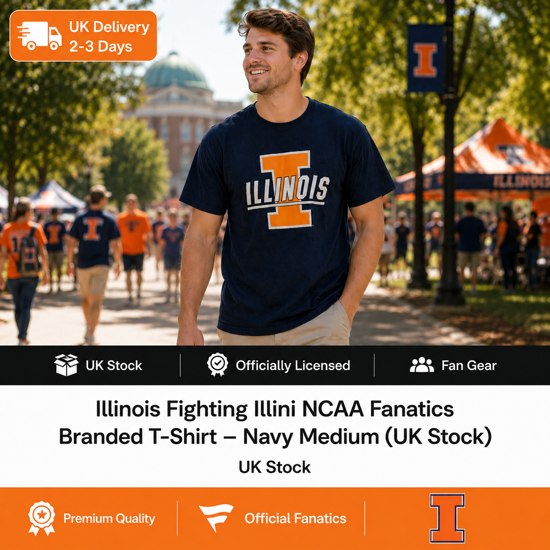 Illinois Fighting Illini NCAA Fanatics Branded T-Shirt – Navy Medium (UK Stock)