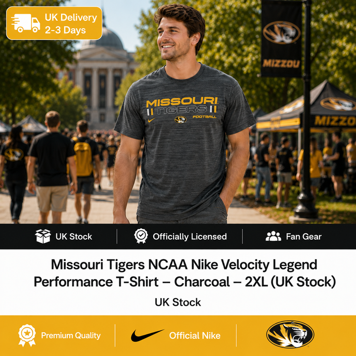 Missouri Tigers NCAA Nike Velocity Legend Performance T-Shirt – Charcoal – 2XL (UK Stock)