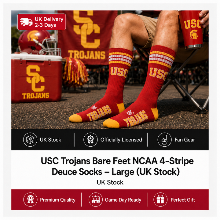 USC Trojans Bare Feet NCAA 4-Stripe Deuce Socks – Large (UK Stock)