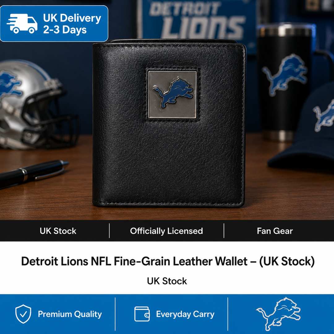 Detroit Lions NFL Fine‑Grain Leather Wallet – (UK Stock)