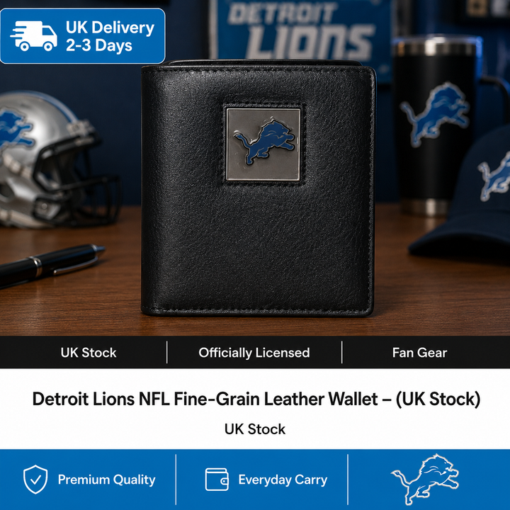 Detroit Lions NFL Fine‑Grain Leather Wallet – (UK Stock)