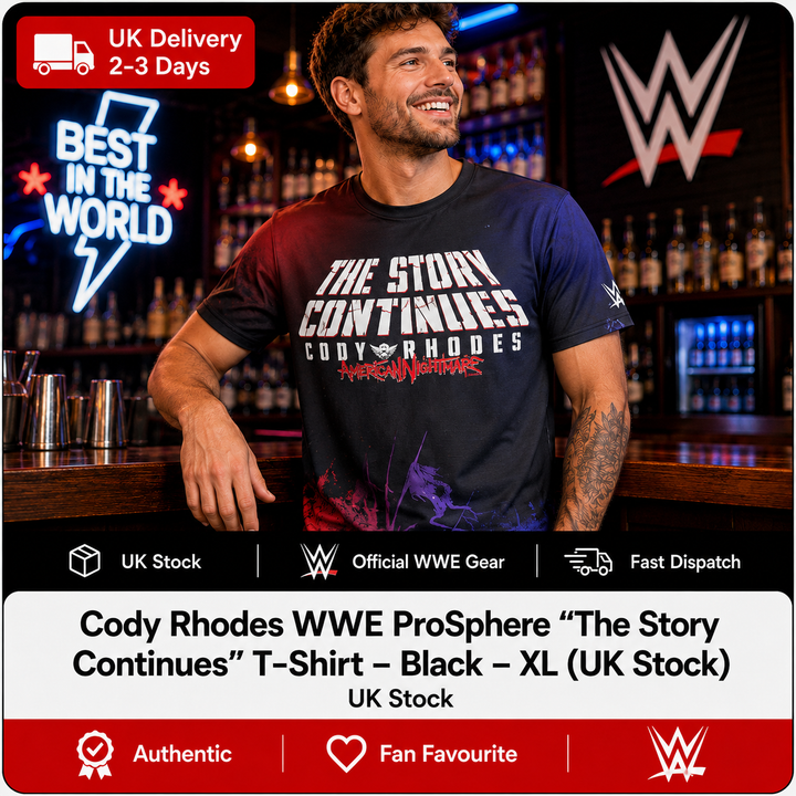 Cody Rhodes WWE ProSphere “The Story Continues” T-Shirt – Black – XL (UK Stock)