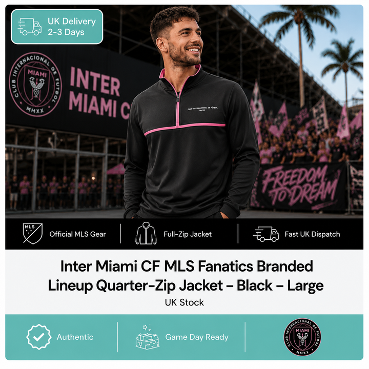 Inter Miami CF MLS Fanatics Branded Lineup Quarter-Zip Jacket – Black Large (UK Stock)
