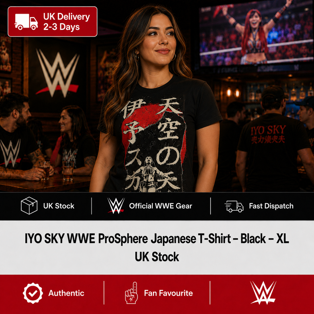 IYO SKY WWE ProSphere Japanese T-Shirt – Black – XL (UK Stock)
