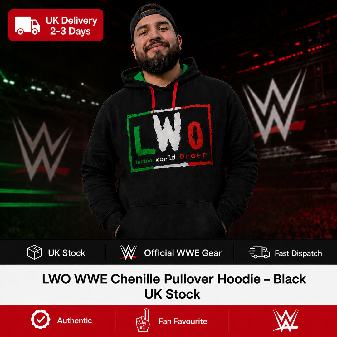 LWO WWE Chenille Pullover Hoodie – Black – Medium (UK Stock)