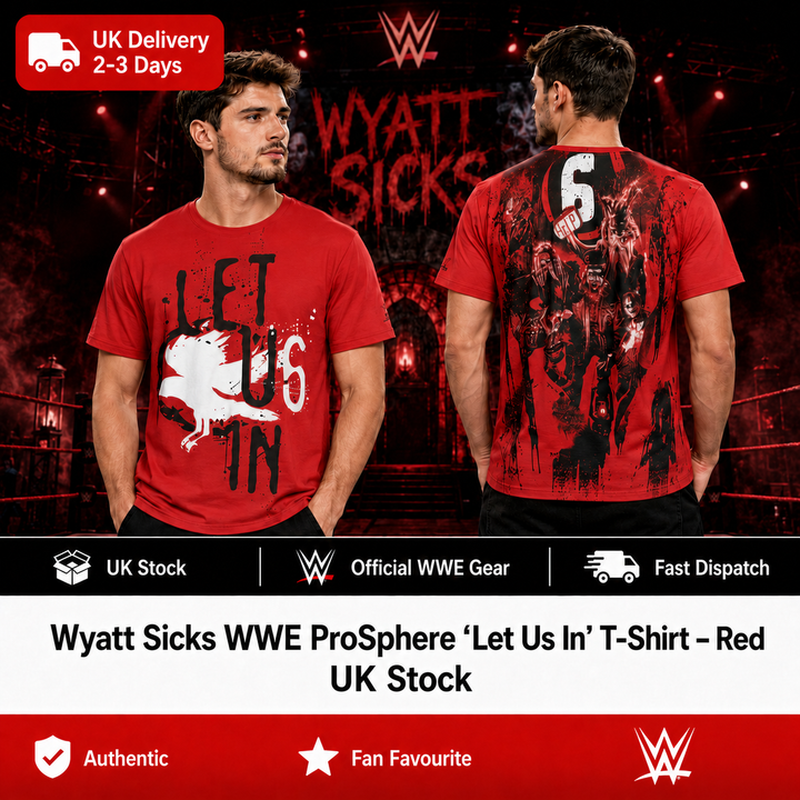 Wyatt Sicks WWE ProSphere “Let Us In” T-Shirt – Red (UK Stock)