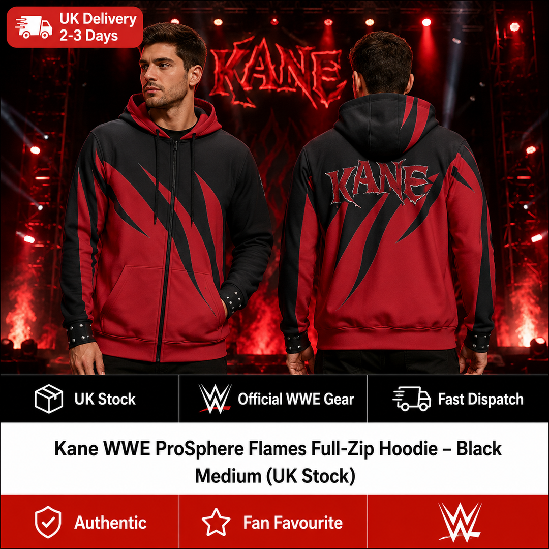 Kane WWE ProSphere Flames Full-Zip Hoodie – Black – Medium (UK Stock)