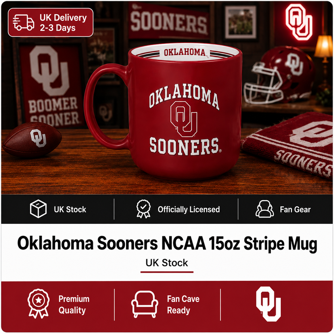 Oklahoma Sooners NCAA 15oz Stripe Mug (UK Stock)